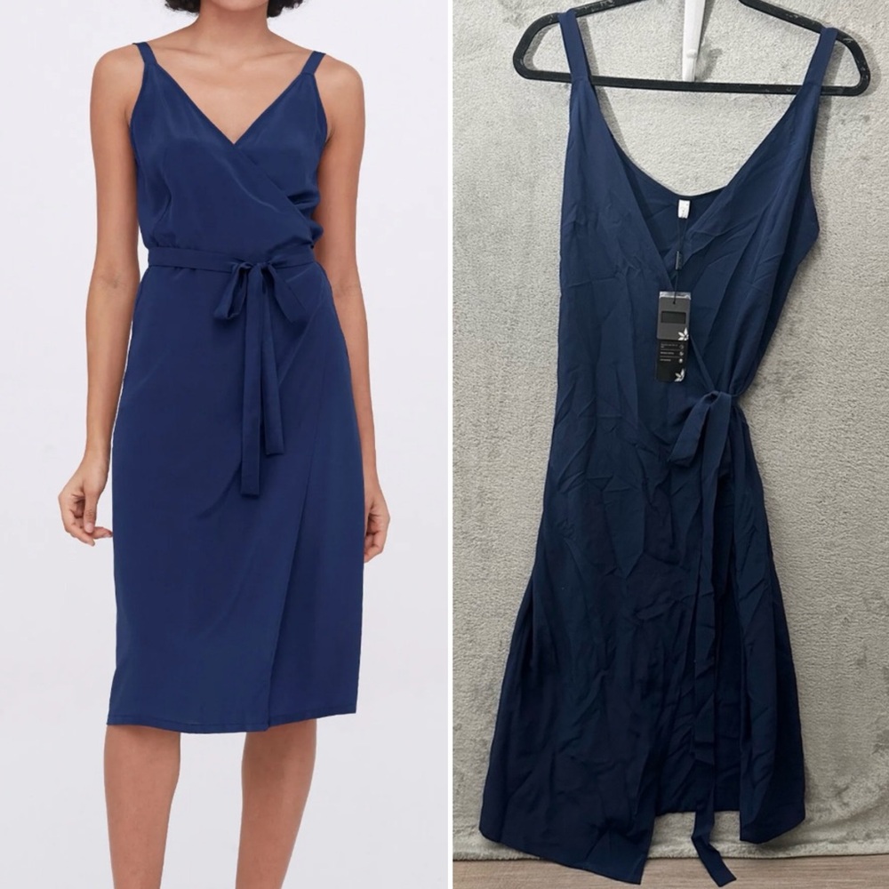 NWT Lily Silk Tie-Waist Wrap Dress in Navy- S